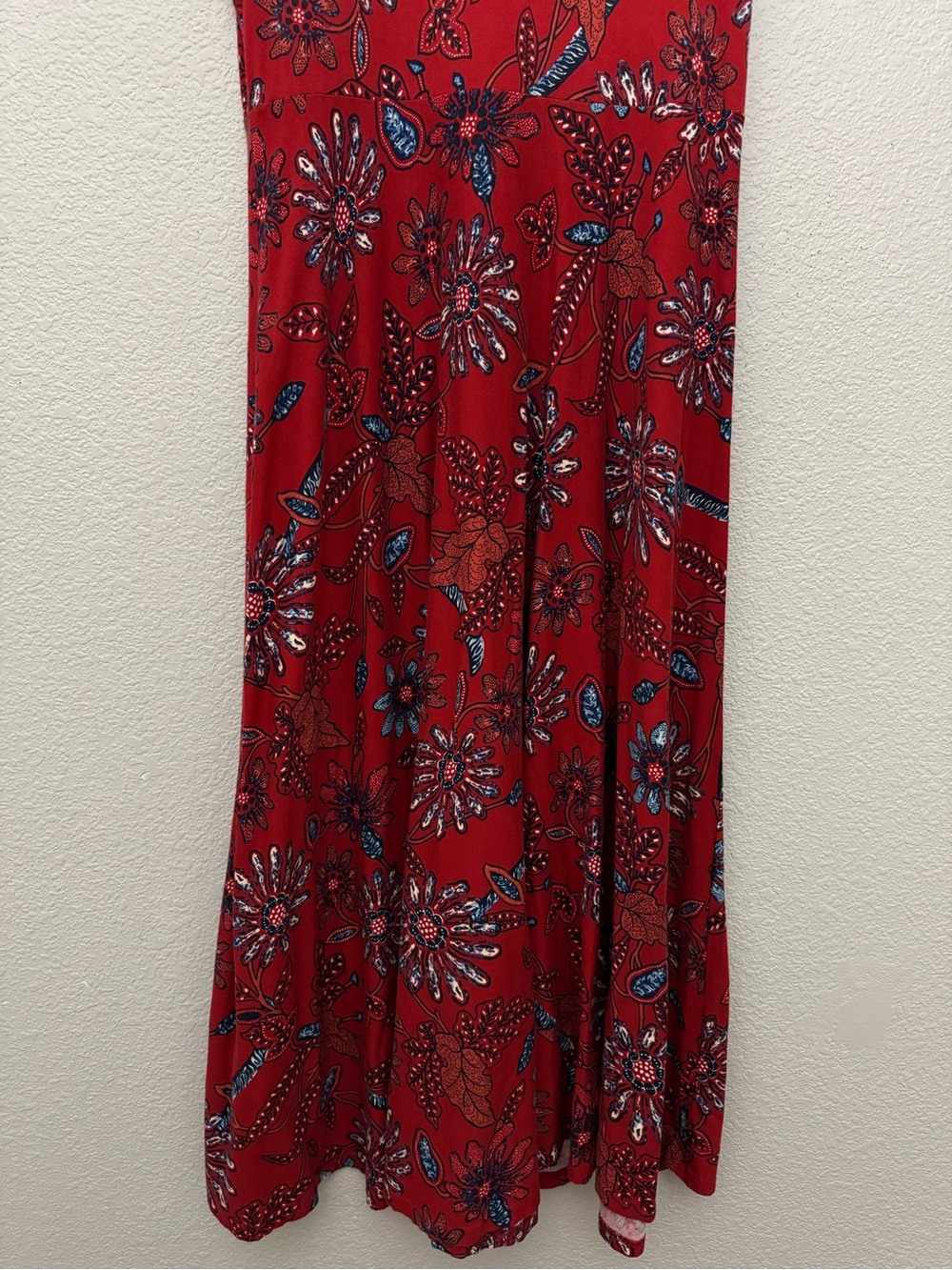 Chaps Red Floral Print Maxi Dress Short Sleeve Cotton XL Boho Western Americana - Picture 10 of 13